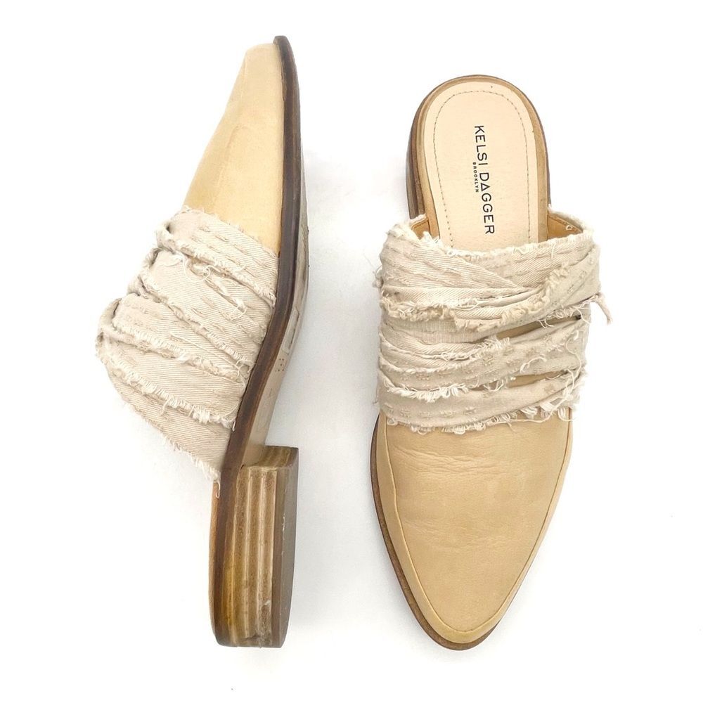 Kelsi Dagger Brooklyn Alder Mules Size 9 Tan Leather Pointed Toe Boho Slip On